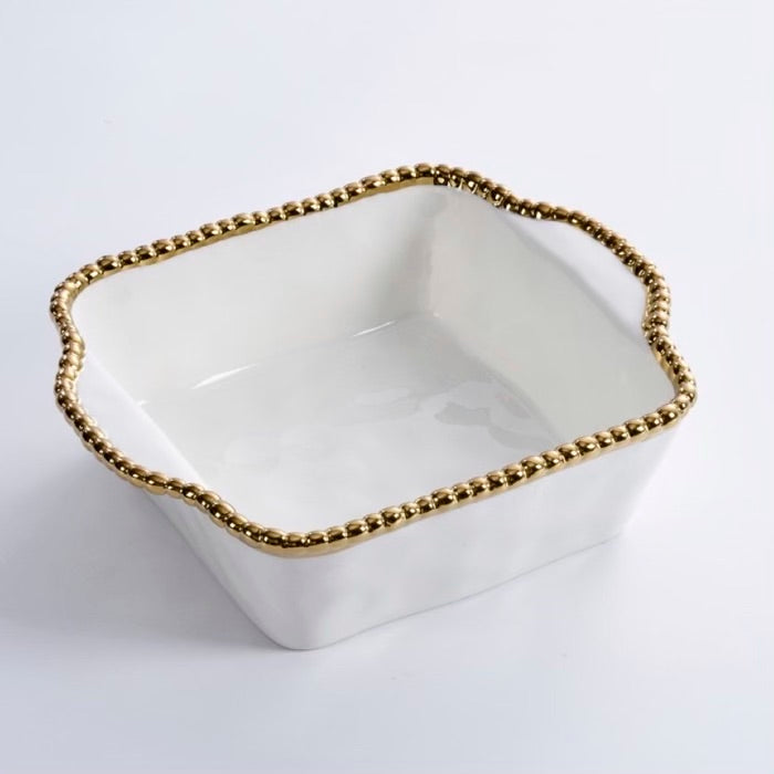 PLATO CUADRADO PARA HORNEAR-BLANCO/DORADO