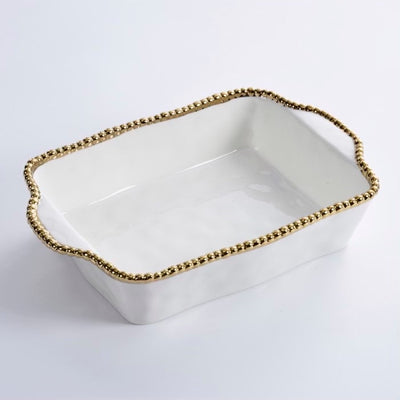 PLATO RECTANGULAR PARA HORNEAR-BLANCO/DORADO PLATO RECTANGULAR PARA HORNEAR - BLANCO/DORADO