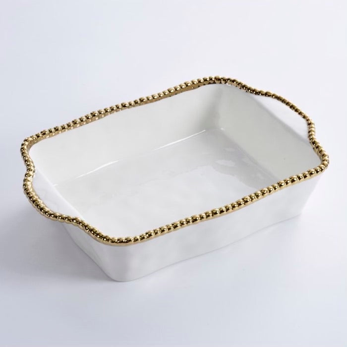 PLATO RECTANGULAR PARA HORNEAR-BLANCO/DORADO PLATO RECTANGULAR PARA HORNEAR - BLANCO/DORADO