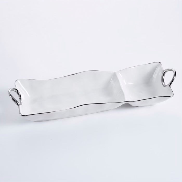 BANDEJA DE 2 SECCIONES 18 × 5 × 3 - BLANCO/PLATA BANDEJA DE 2 SECCIONES 18 × 5 × 3 - BLANCO/PLATA