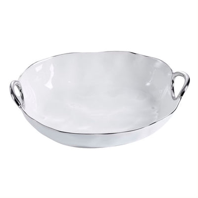 BANDEJA HONDA OVALADA 15 × 11 × 4-BLANCO/PLATA BANDEJA HONDA OVALADA 15 × 11 × 4 - BLANCO/PLATA