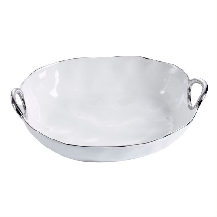 BANDEJA HONDA OVALADA 15 × 11 × 4-BLANCO/PLATA BANDEJA HONDA OVALADA 15 × 11 × 4 - BLANCO/PLATA
