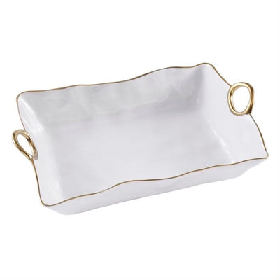 PLATO HONDO 17 × 11.5 × 4.5-BLANCO/DORADO PLATO HONDO 17 × 11.5 × 4.5 - BLANCO/DORADO