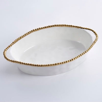 MOLDE PARA HORNEAR OVALADO 14 × 9 × 3-BLACO/DORADO MOLDE PARA HORNEAR OVALADO 14 × 9 × 3 - BLANCO/DORADO
