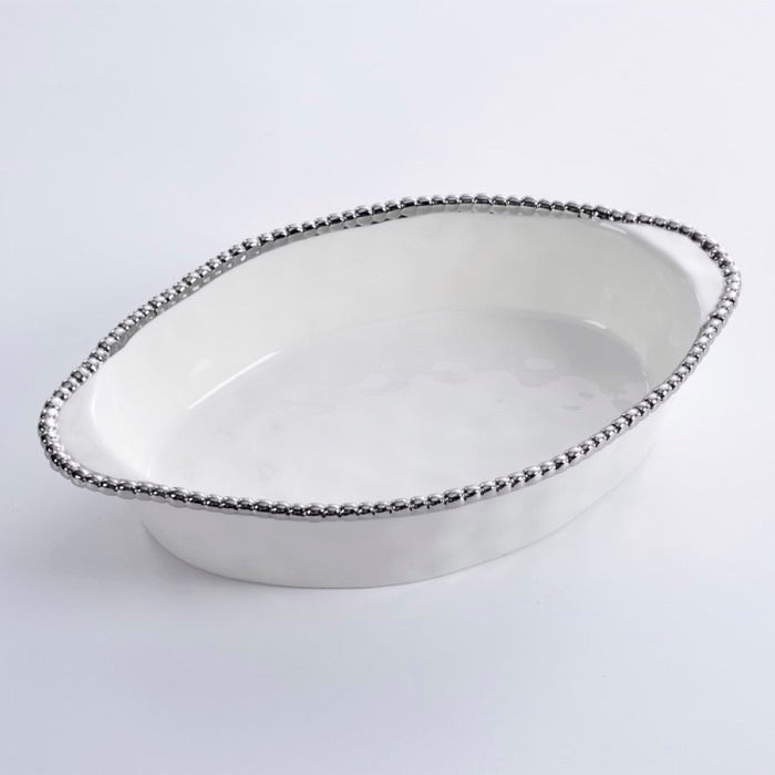 MOLDE PARA HORNEAR OVALADO 14 × 9 × 3-BLACO/PLATA MOLDE PARA HORNEAR OVALADO 14 × 9 × 3-BLACO/PLATA