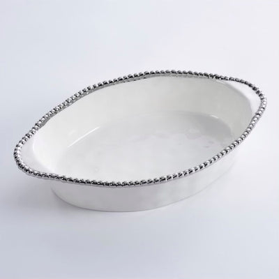 MOLDE PARA HORNEAR OVALADO 14 × 9 × 3-BLACO/PLATA MOLDE PARA HORNEAR OVALADO 14 × 9 × 3 - BLANCO/PLATA