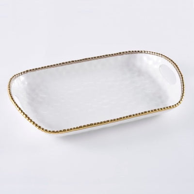 BANDEJA RECTANGULAR CON ASAS 18.5 × 11 × 2.5 - BLANCO/DORADO BANDEJA RECTANGULAR CON ASAS 18.5 × 11 × 2.5 - BLANCO/DORADO