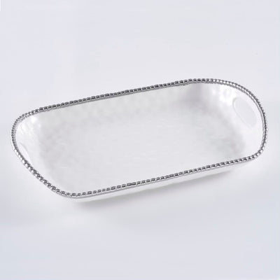 BANDEJA RECTANGULAR CON ASAS 18.5 × 11 × 2.5 - BLANCO/PLATA BANDEJA RECTANGULAR CON ASAS 18.5 × 11 × 2.5 - BLANCO/PLATA