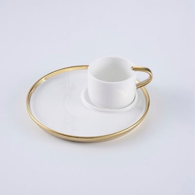 SET DE TAZA Y PLATO PARA EXPRESO -BLANCO/DORADO SET DE TAZA Y PLATO PARA EXPRESO - BLANCO/DORADO