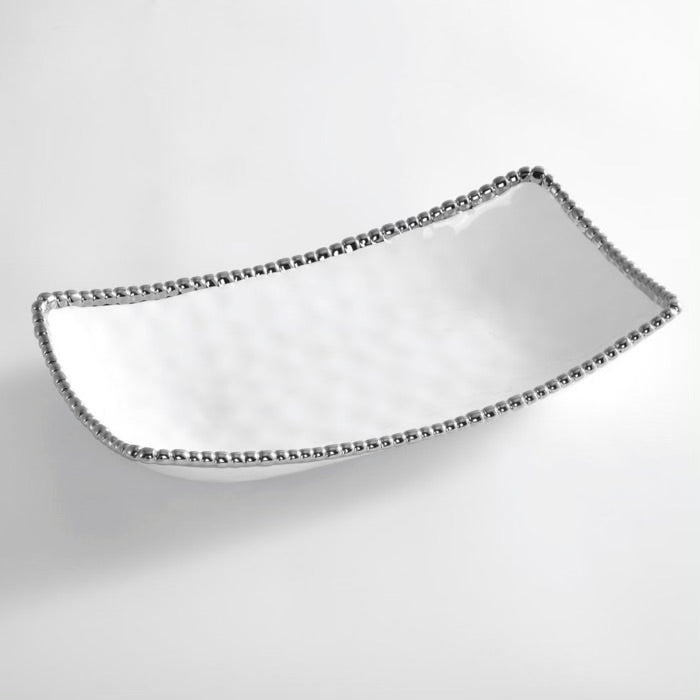 BANDEJA RECTANGULAR HONDO-BLANCO/PLATA