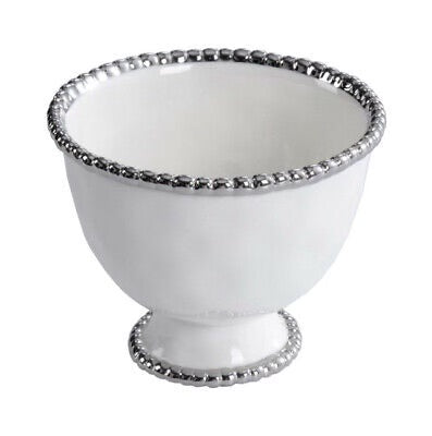 SALERNO BOWL PEQUEÑO CON BASE-BLANCO CON BORDE PLATEADO 5"× 5"× 4"