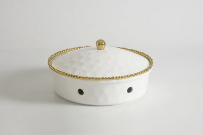 GOLDEN SALERNO BANDEJA REDONDONDA CON TAPA DE PORCELANA PARA HORNEAR 12.25" × 12.25" × 6.25"