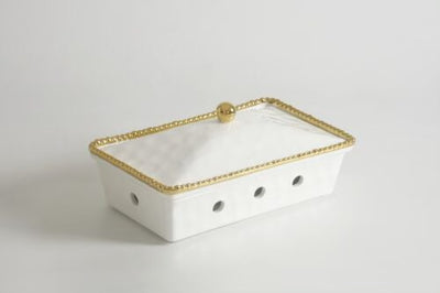 GOLDEN SALERNO BANDEJA RECTANGULAR CON TAPA DE PORCELANA PARA HORNEAR 13.5"× 7.75"× 6"