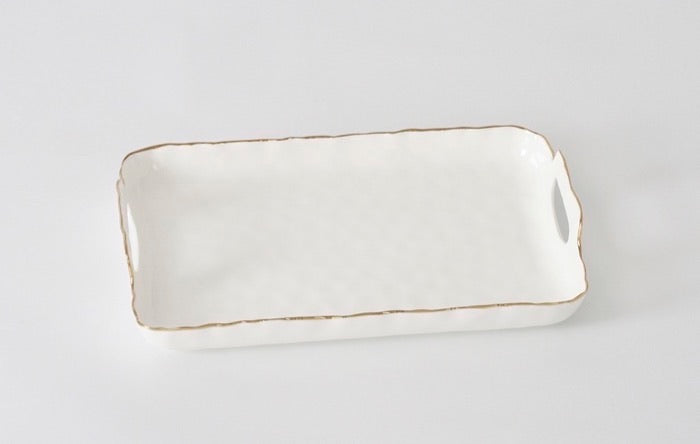 PAMPA BAY BANDEJA RECTANGULAR CON ASAS, BLANCA Y BORDE DORADO PAMPA BAY BANDEJA RECTANGULAR CON ASAS, BLANCA Y BORDE DORADO