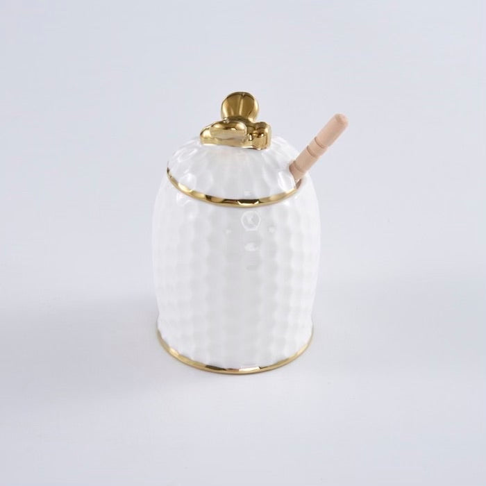 JARRA PARA MIEL CON TAPA -BLANCO/DORADO