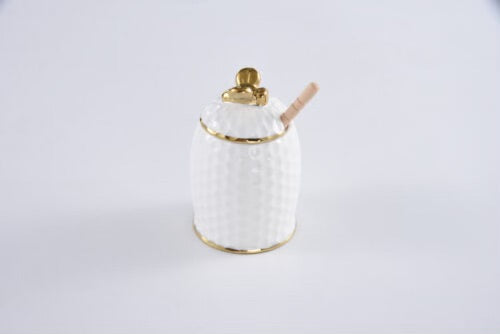 JARRA PARA MIEL CON TAPA -BLANCO/DORADO