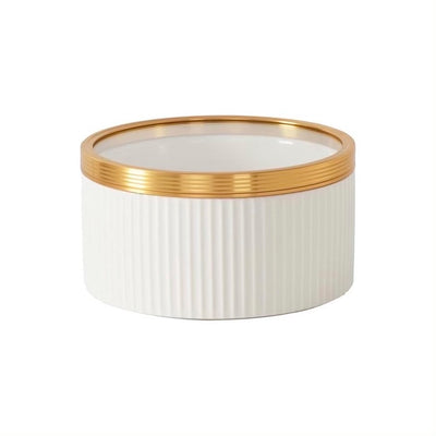 PAMPA BAY  RECIPIENTE APILABLE CON TAPA DE VIDRIO MEDIANO, BLANCO Y BORDE DORADO PAMPA BAY  RECIPIENTE APILABLE CON TAPA DE VIDRIO MEDIANO, BLANCO Y BORDE DORADO