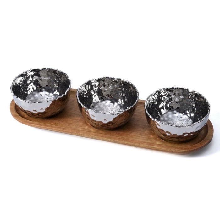 SET DE 4 PIEZAS MINI BOWLS ACACIA-PLATA SET DE 4 PIEZAS MINI BOWLS ACACIA-PLATA