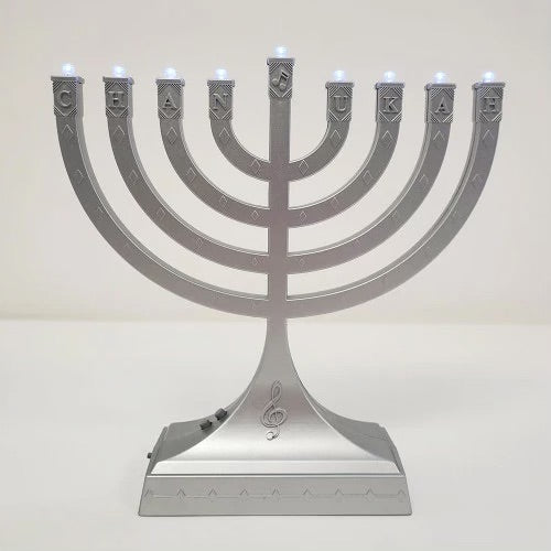 MENORA DANCING LIGHT MUSICAL  8"X7"(SILVERTONE)