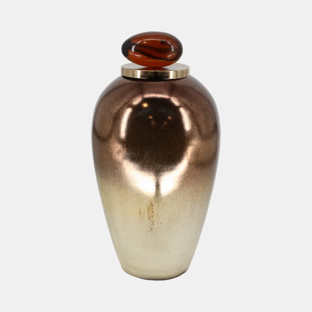 JARRÓN DE VIDRIO CON TAPA DE RESINA 20"-COPPER