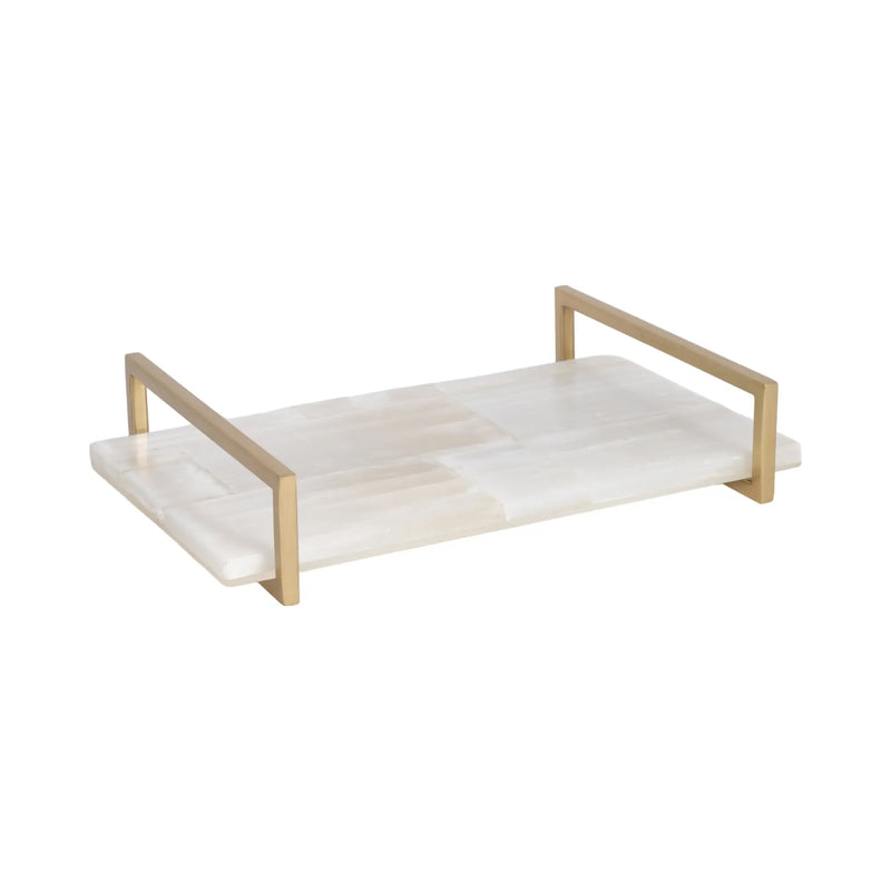 BANDEJA SELENITE CON ASAS 14"-WHITE/GOLD