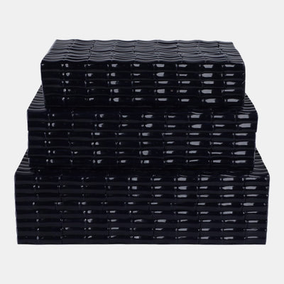 SET DE CAJAS DE ALMACENASMIENTO DECORATIVO DE BAMBU SINTETICO 3 PCS 10/11/12"-NAVY