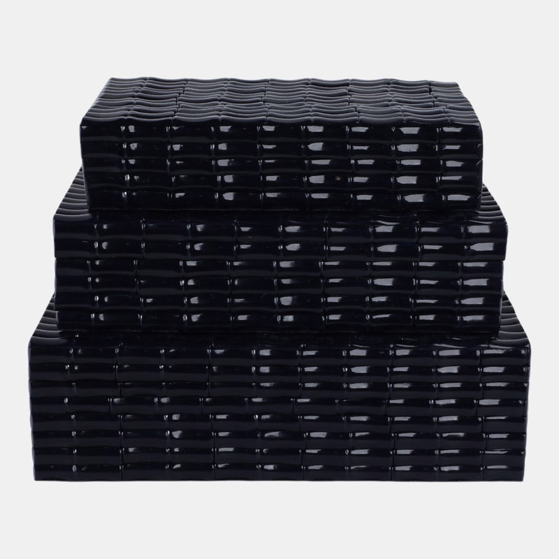 SET DE CAJAS DE ALMACENASMIENTO DECORATIVO DE BAMBU SINTETICO 3 PCS 10/11/12"-NAVY