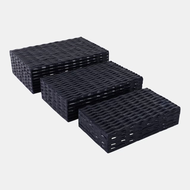 SET DE CAJAS DE ALMACENASMIENTO DECORATIVO DE BAMBU SINTETICO 3 PCS 10/11/12"-NAVY