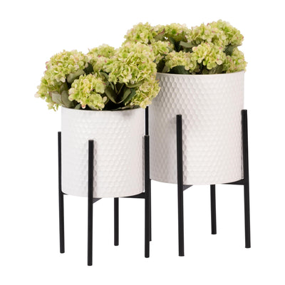 SET DE MACETERO CON SOPORTE 19/25"-WHITE/BLACK