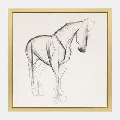 CUADRO DECORATIVO BOCETO DE CABALLO BLANCO CON NEGRO 47X47