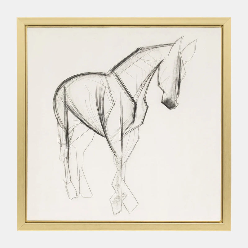 CUADRO DECORATIVO BOCETO DE CABALLO BLANCO CON NEGRO 47X47