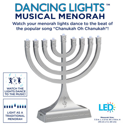 MENORA DANCING LIGHT MUSICAL  8"X7"(SILVERTONE)