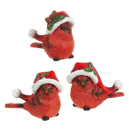 ADORNO DE PAJARO CARDENAL CON GORRO NAVIDEÑO