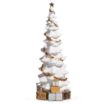 ÁRBOL DE 48 CM CON PAQUETES DORADOS Y PLATEADOS