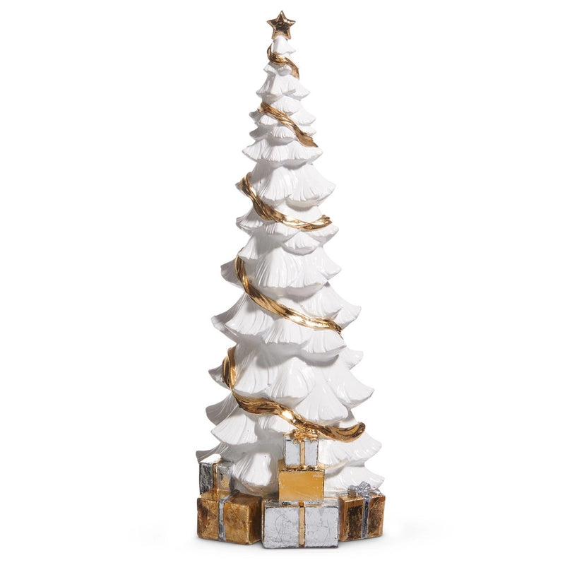 ÁRBOL DE 48 CM CON PAQUETES DORADOS Y PLATEADOS