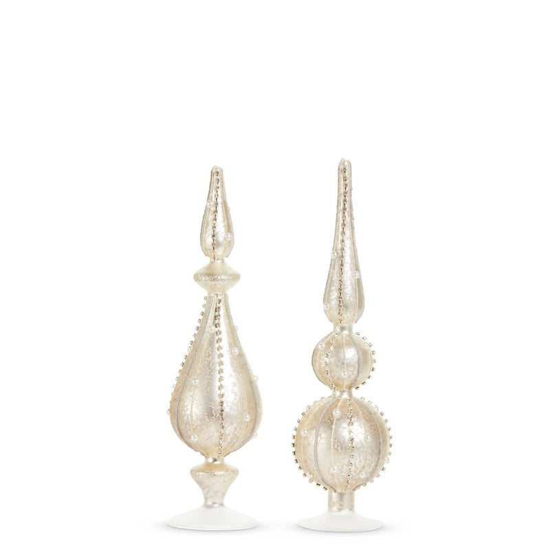 12.5" SILVER MERCURY GLASS PEARL FINIAL ASST