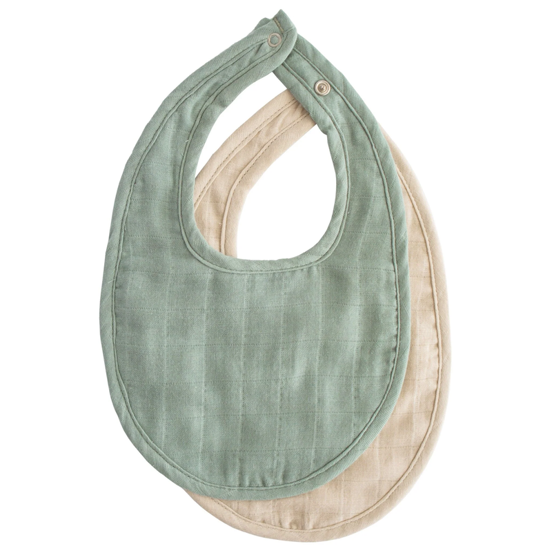 PAQUETE DE 2 BABEROS DE MUSELINA PARA BEBE - ROMAN GREEN FOG