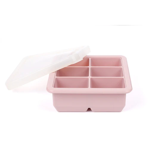 BANDEJA DE SILICONA PARA CONGELADOR ALIMENTOS PARA BEBES CON TAPA, 6 TAZAS - ROSA