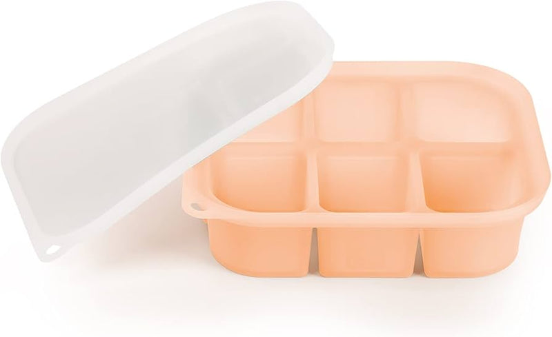 BANDEJA DE SILICONA PARA CONGELADOR ALIMENTOS PARA BEBES CON TAPA, 6 TAZAS - NARANJA PASTEL