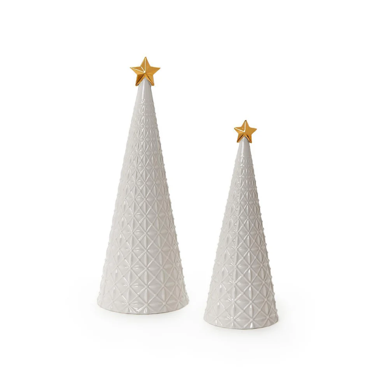 ARBOLES DE NAVIDAD CON ENCAJES DE CERAMICA BLANCA-GRANDE