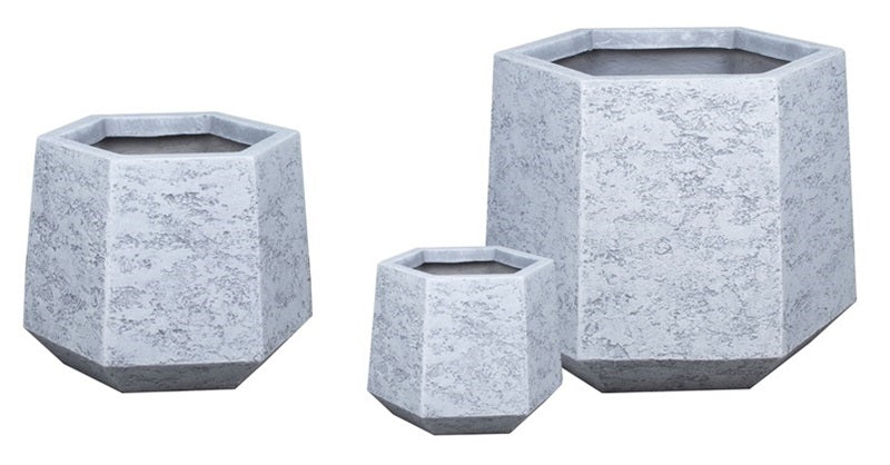 MACETERO HEXAGONAL BLANCO GRIS GRANDE