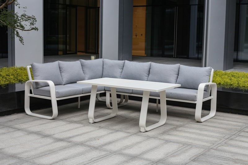 SET SOFA L + MESA DE CENTRO BLANCO (FORRO GRIS)