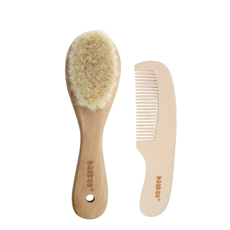SET DE CEPILLO Y PEINE PARA BEBE DE MADERA Y LANA DE CABRA