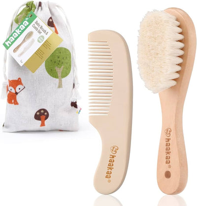 SET DE CEPILLO Y PEINE PARA BEBE DE MADERA Y LANA DE CABRA