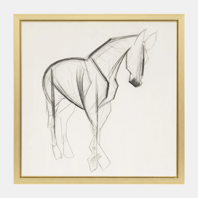 CUADRO DECORATIVO BOCETO DE CABALLO BLANCO CON NEGRO 47X47