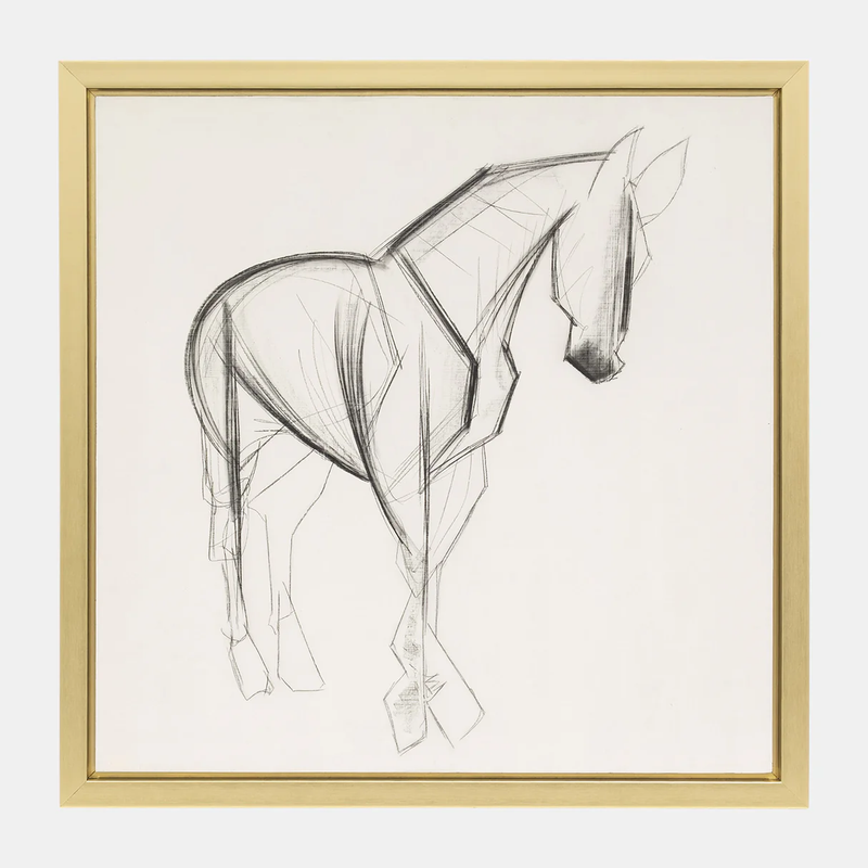 CUADRO DECORATIVO BOCETO DE CABALLO BLANCO CON NEGRO 47X47