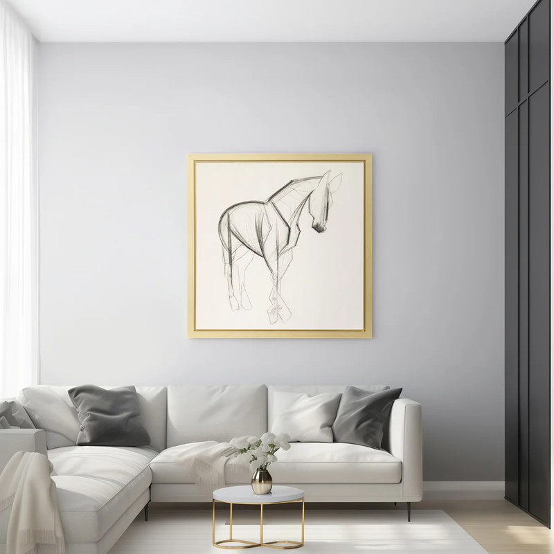 CUADRO DECORATIVO BOCETO DE CABALLO BLANCO CON NEGRO 47X47