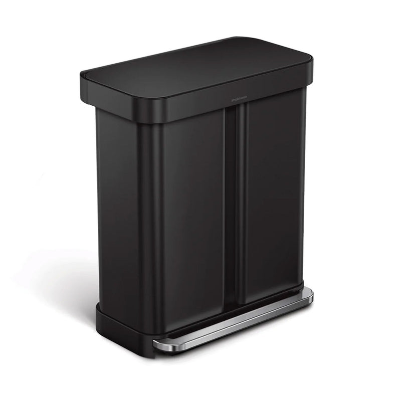 BOTE DE BASURA RECTANGULAR DE DOBLE COMPARTIMIENTO DE 58 L , ACERO NEGRO MATE