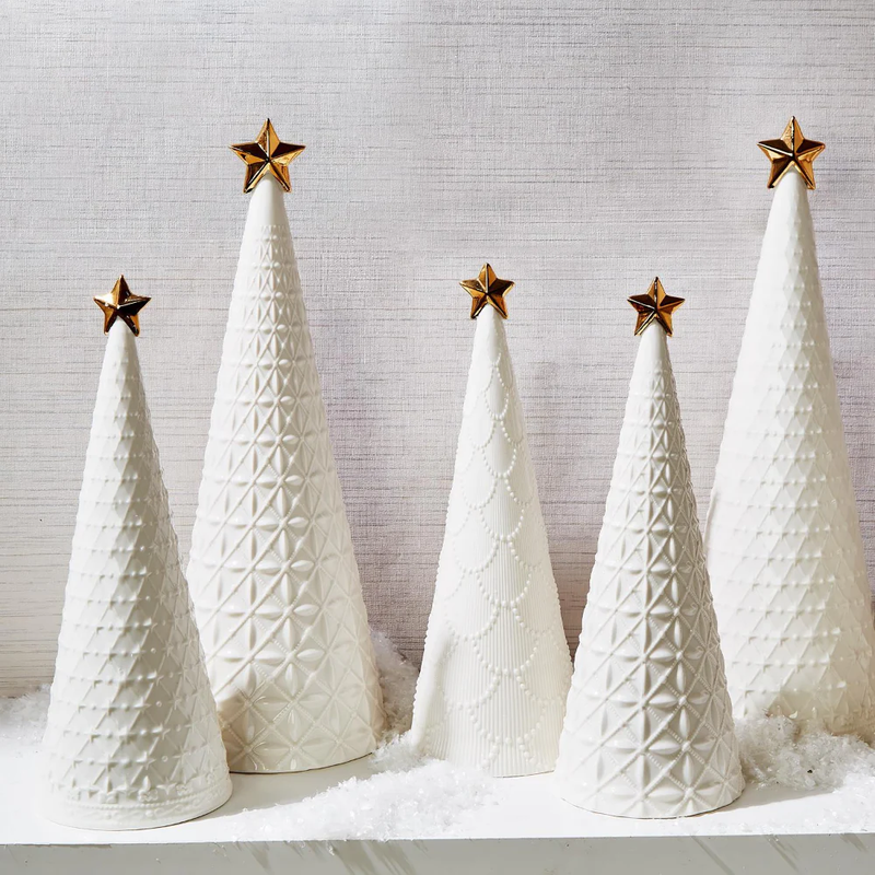 ARBOLES DE NAVIDAD CON ENCAJES DE CERAMICA BLANCA-PEQUEÑO