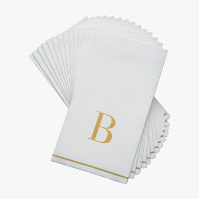 SET DE 14 SERVILLETAS DE PAPEL PARA INVITADOS LETRA B - BLANCAS Y DORADAS